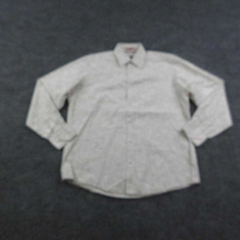 Bugatchi Uomo Dress Shirt Mens M Beige Striped 100% Cotton Business Collared